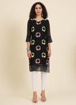 Georgette Black Festival Wear Lucknowi Chikankari Work Readymade Kurti